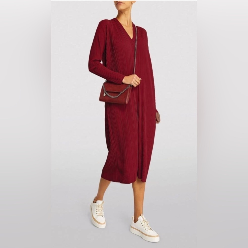 Max Mara Leisure Sz L Tubo Plisse Pleated Dress Peony Red Midi